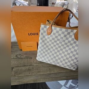 Louis Vuitton Neverfull Cream Checkered Tote . Authentic. No Box Just Dust Bag